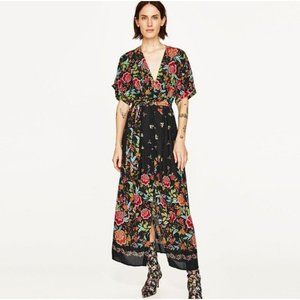 Zara Floral Full Button Full Length Maxi Women Medium Sarong Dress